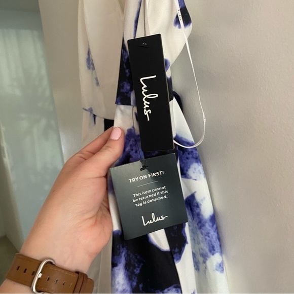 NWT Lulus “Seeing Chic” fit and flare dress blue white and purple size Medium - Picture 9 of 16